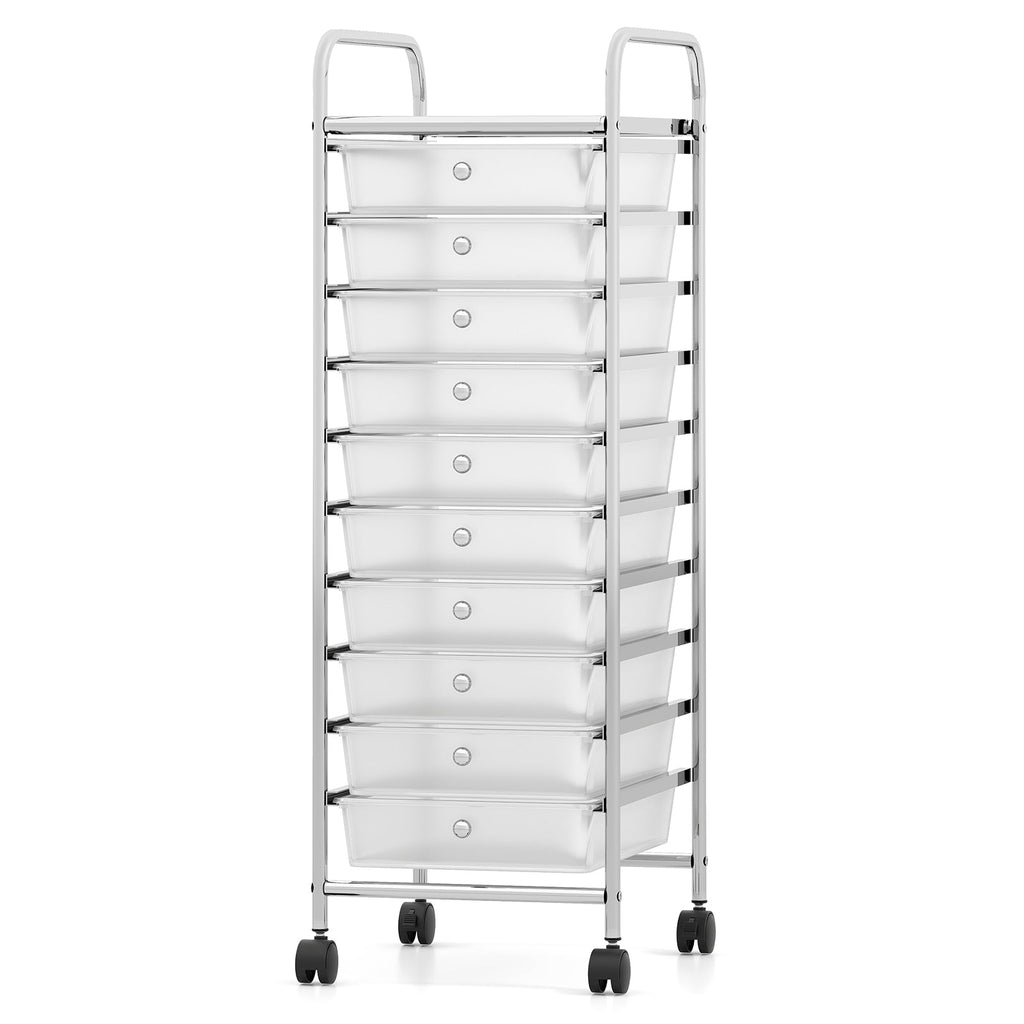 10-Drawer Rolling Storage Cart with Metal Frame and Lockable Universal Wheels