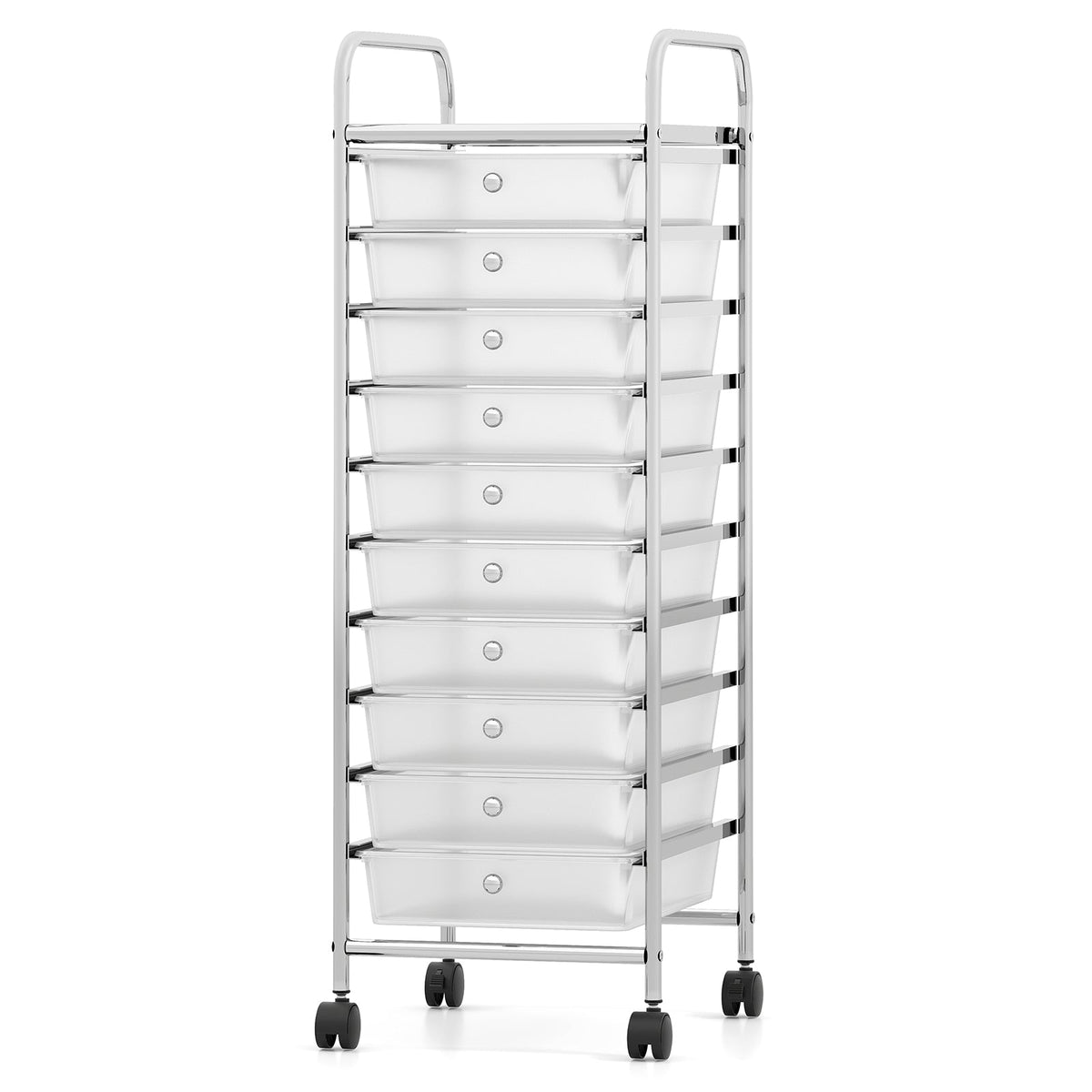 10-Drawer Rolling Storage Cart with Metal Frame and Lockable Universal Wheels