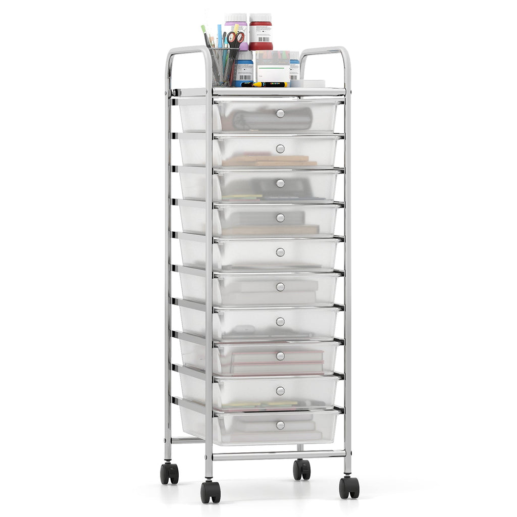 10-Drawer Rolling Storage Cart with Metal Frame and Lockable Universal Wheels
