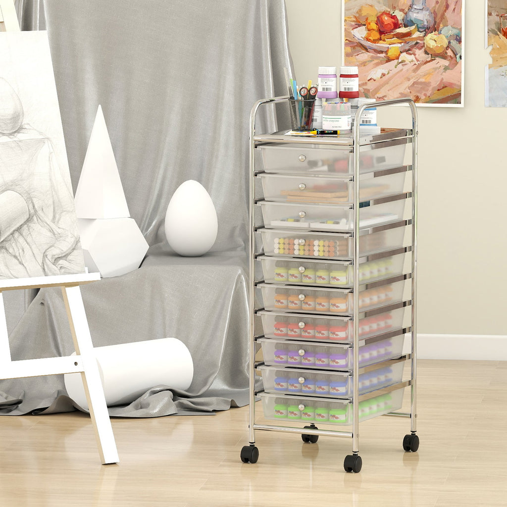 10-Drawer Rolling Storage Cart with Metal Frame and Lockable Universal Wheels