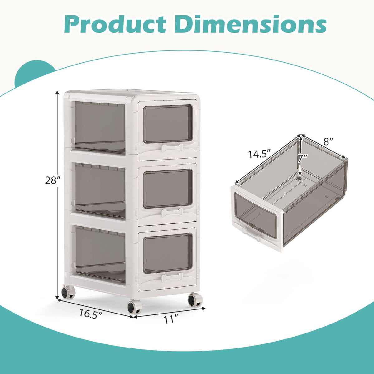 Rolling Storage Cart with Drawers and Lockable Wheels