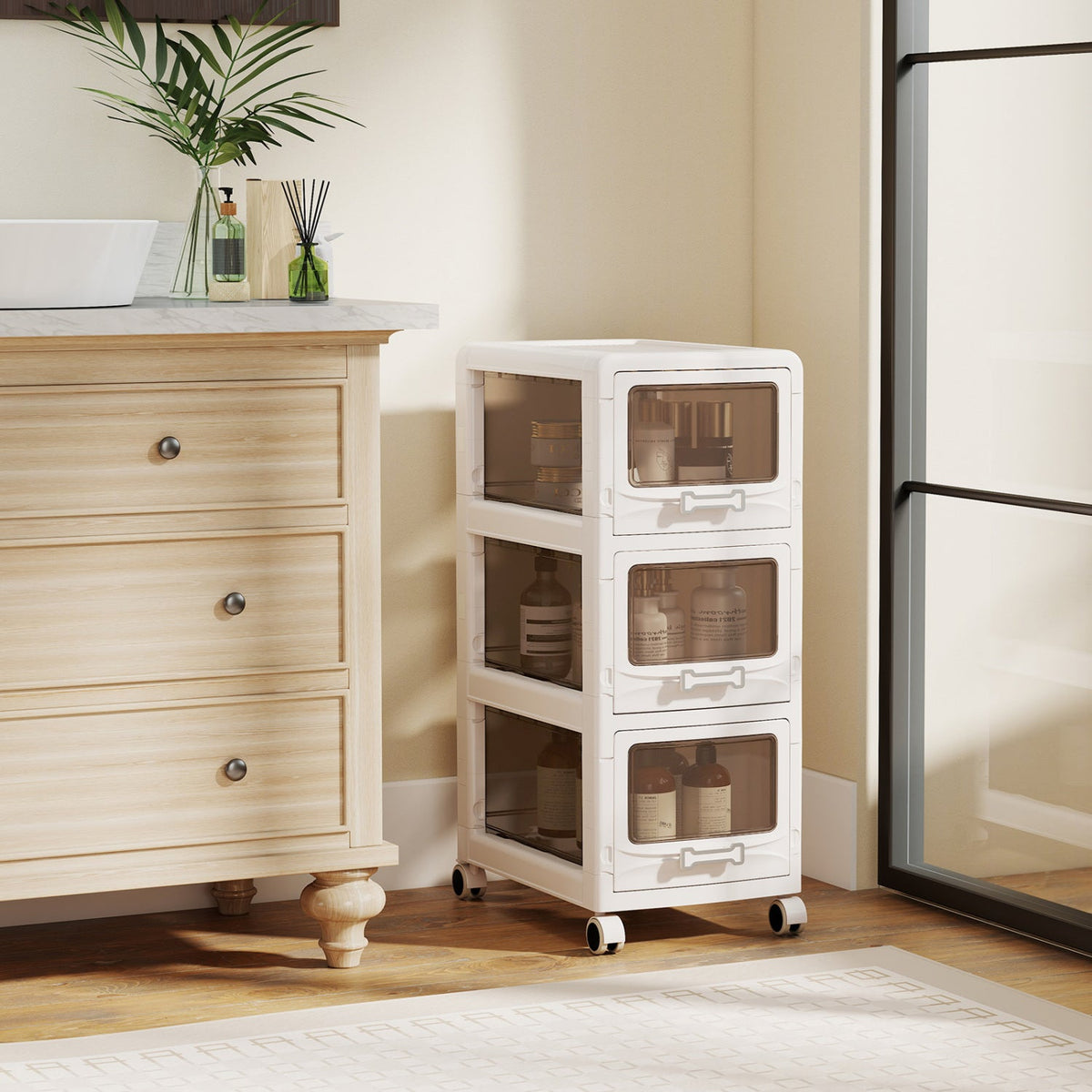 Rolling Storage Cart with Drawers and Lockable Wheels