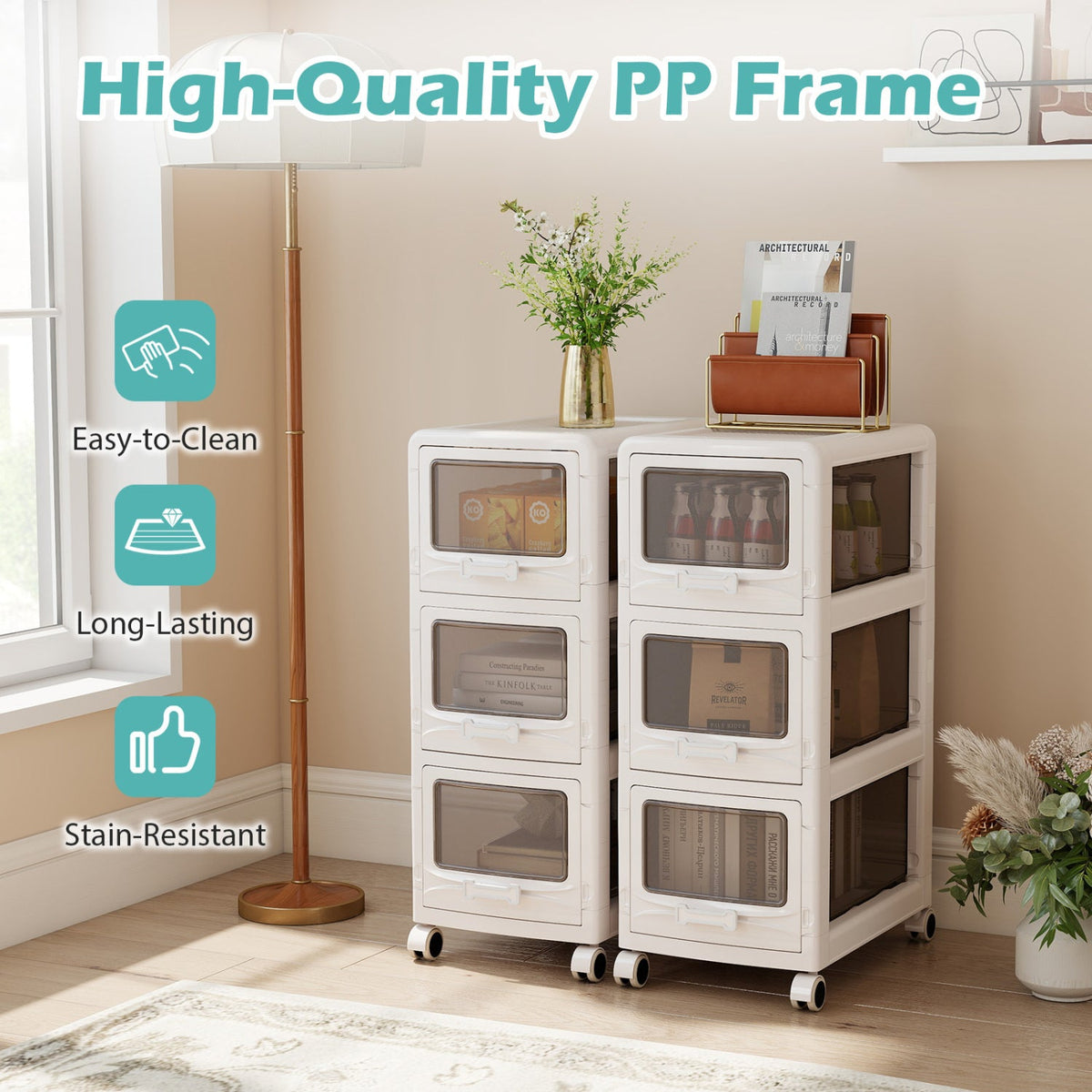 Rolling Storage Cart with Drawers and Lockable Wheels