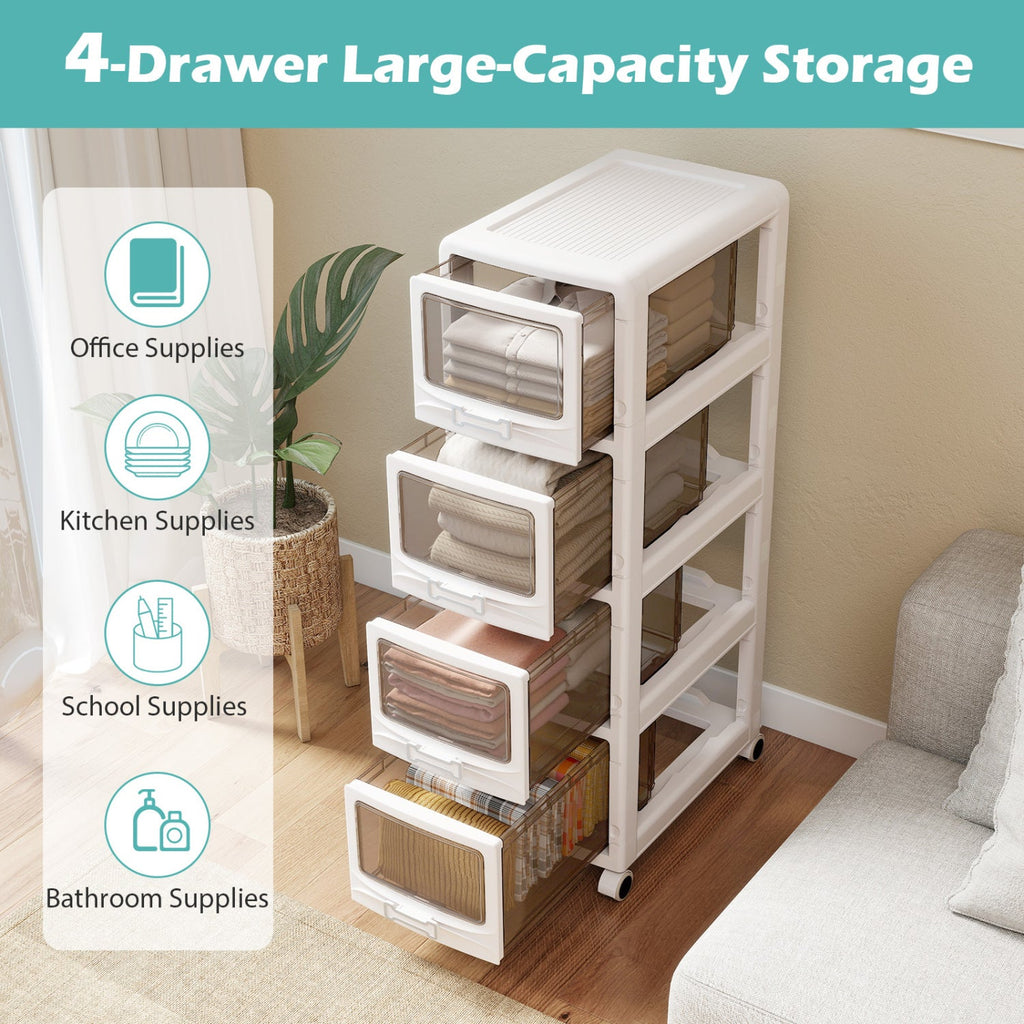Rolling Storage Cart with Drawers and Lockable Wheels