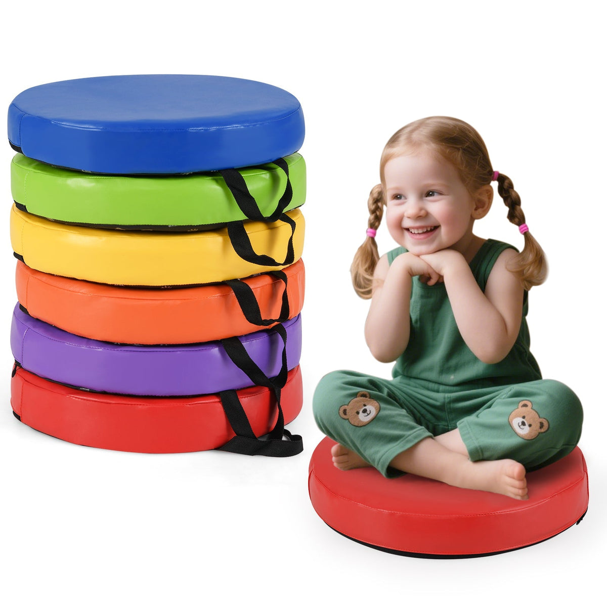 6 PCS Round Floor Cushions for Kids Classroom Floor Cushions with Handles-Multicolor
