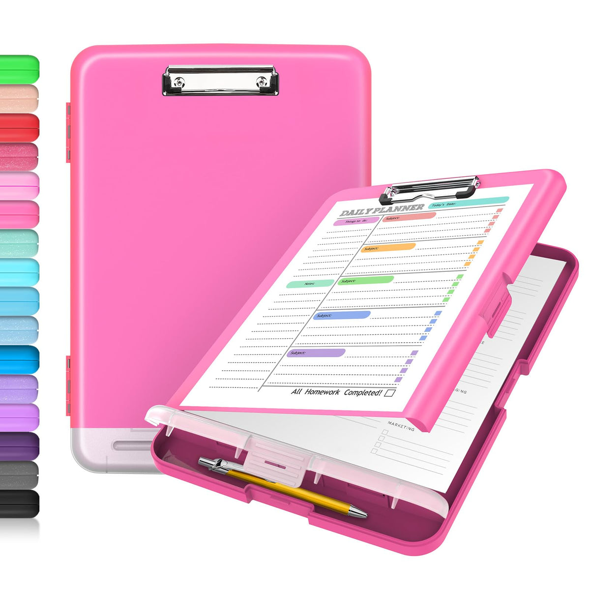 Sooez Clipboard with Storage, Clip Board 8.5 x 11 with Pen Holder, Plastic Organization Case Box for Letter Legal A4 Size Paper, Low Profile Clip, Nurses Teachers Must Haves, School & Office Supplies