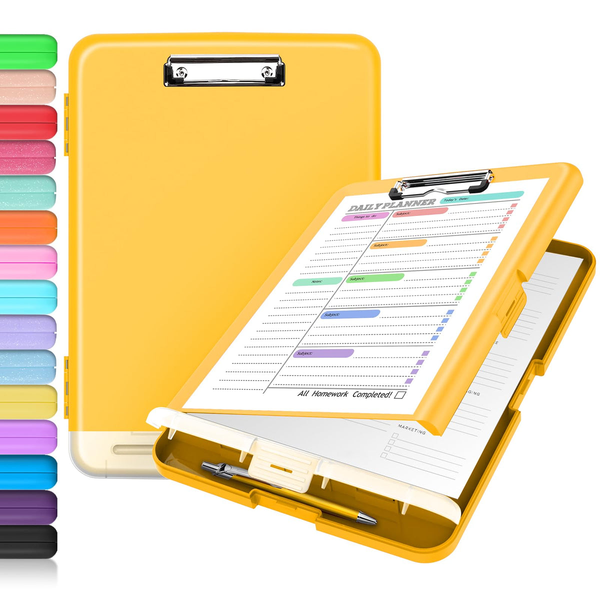 Sooez Clipboard with Storage, Clip Board 8.5 x 11 with Pen Holder, Plastic Organization Case Box for Letter Legal A4 Size Paper, Low Profile Clip, Nurses Teachers Must Haves, School & Office Supplies