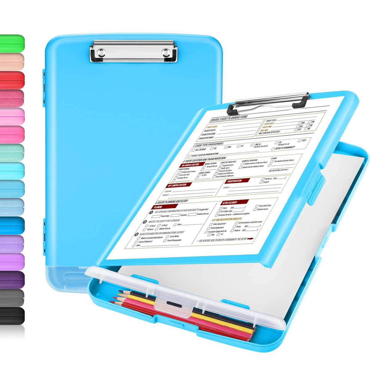 Sooez Clipboard with Storage, Clip Board 8.5 x 11 with Pen Holder, Plastic Organization Case Box for Letter Legal A4 Size Paper, Low Profile Clip, Nurses Teachers Must Haves, School & Office Supplies