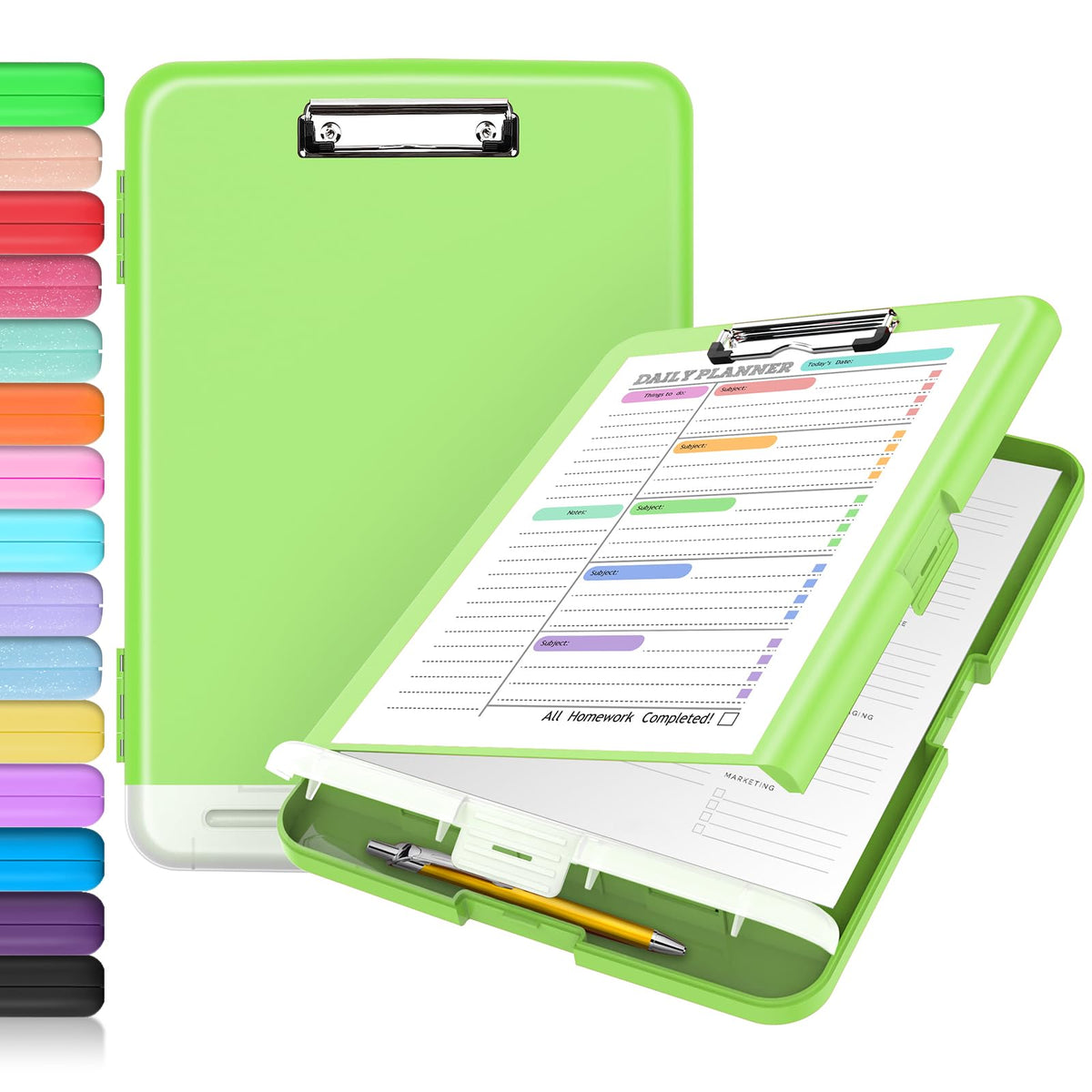 Sooez Clipboard with Storage, Clip Board 8.5 x 11 with Pen Holder, Plastic Organization Case Box for Letter Legal A4 Size Paper, Low Profile Clip, Nurses Teachers Must Haves, School & Office Supplies