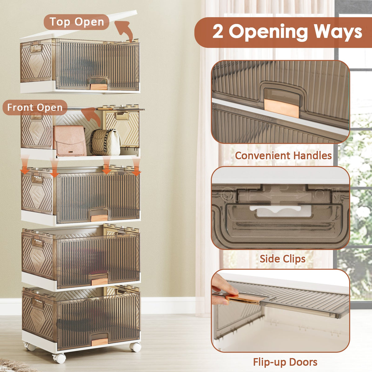 3/4/5/6-Cube Stackable Storage Bins with Detachable Wheels