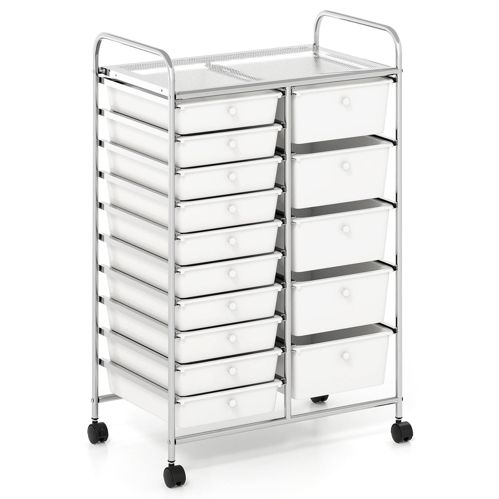 Rolling Storage Cart 15-Drawer Trolley with Chrome Plated Metal Frame