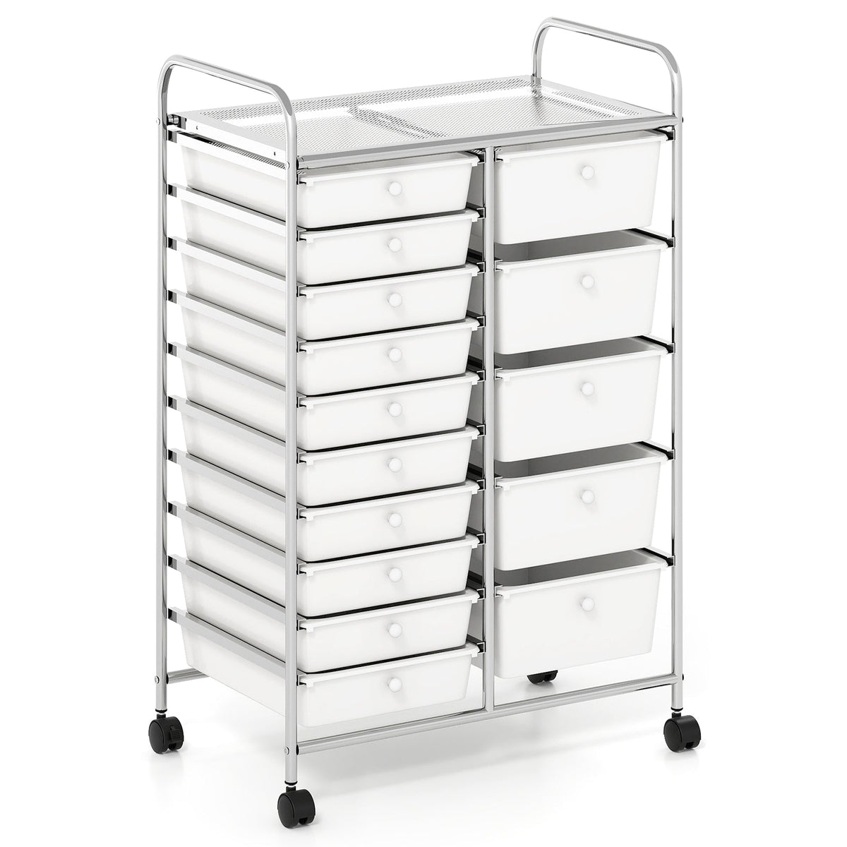 Rolling Storage Cart 15-Drawer Trolley with Chrome Plated Metal Frame