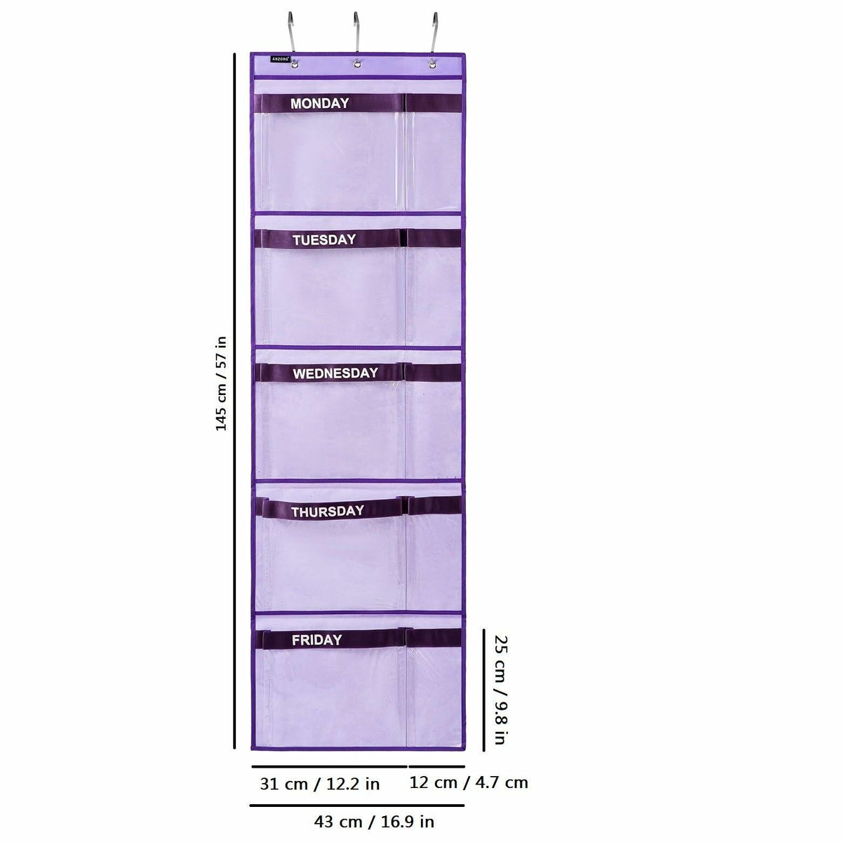 ANZORG Hanging Closet Organizer Kids Weekly Clothes Storage Purple