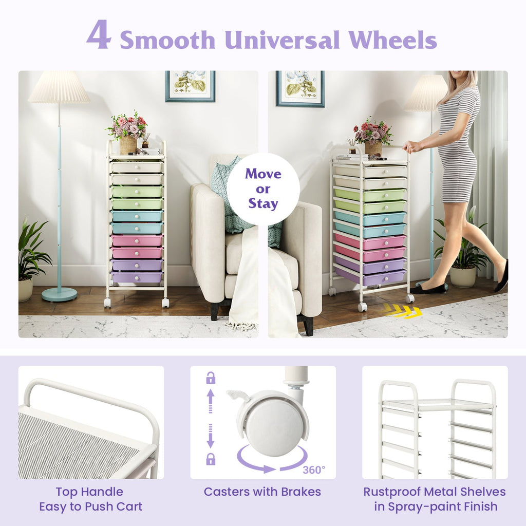 10 Drawer Rolling Storage Cart with Locking Wheels